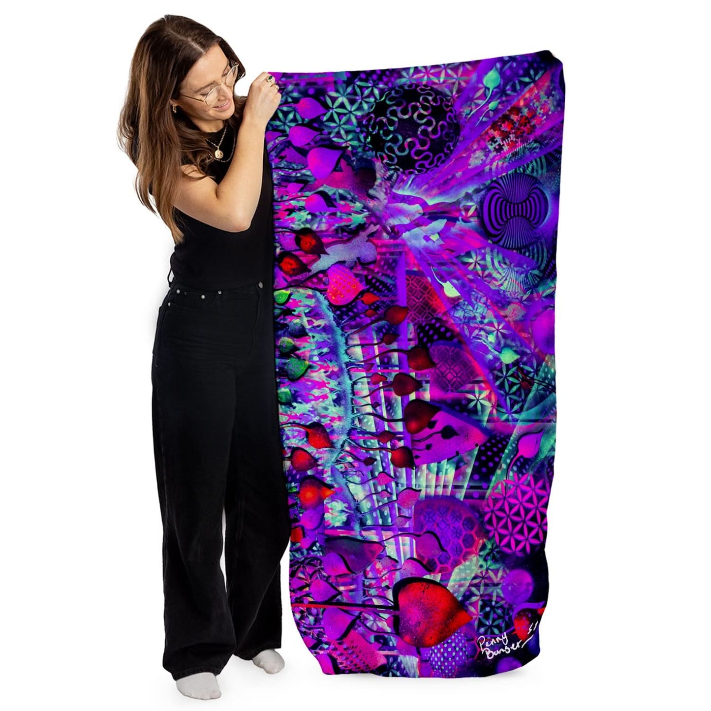 Penny Banger Trippy Festival Towel - Lightweight, Microfibre Beach Towel - 150cm x 75cm