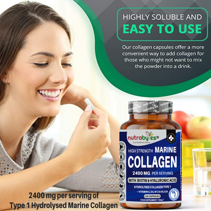 Marine Collagen 2400mg Capsules with Hyaluronic Acid, Biotin & Vitamin C