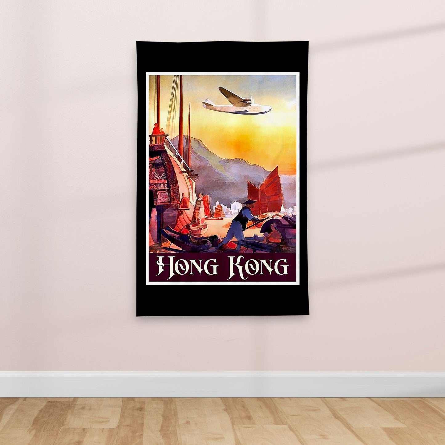 Hong Kong - Vintage Travel poster - Textile Poster