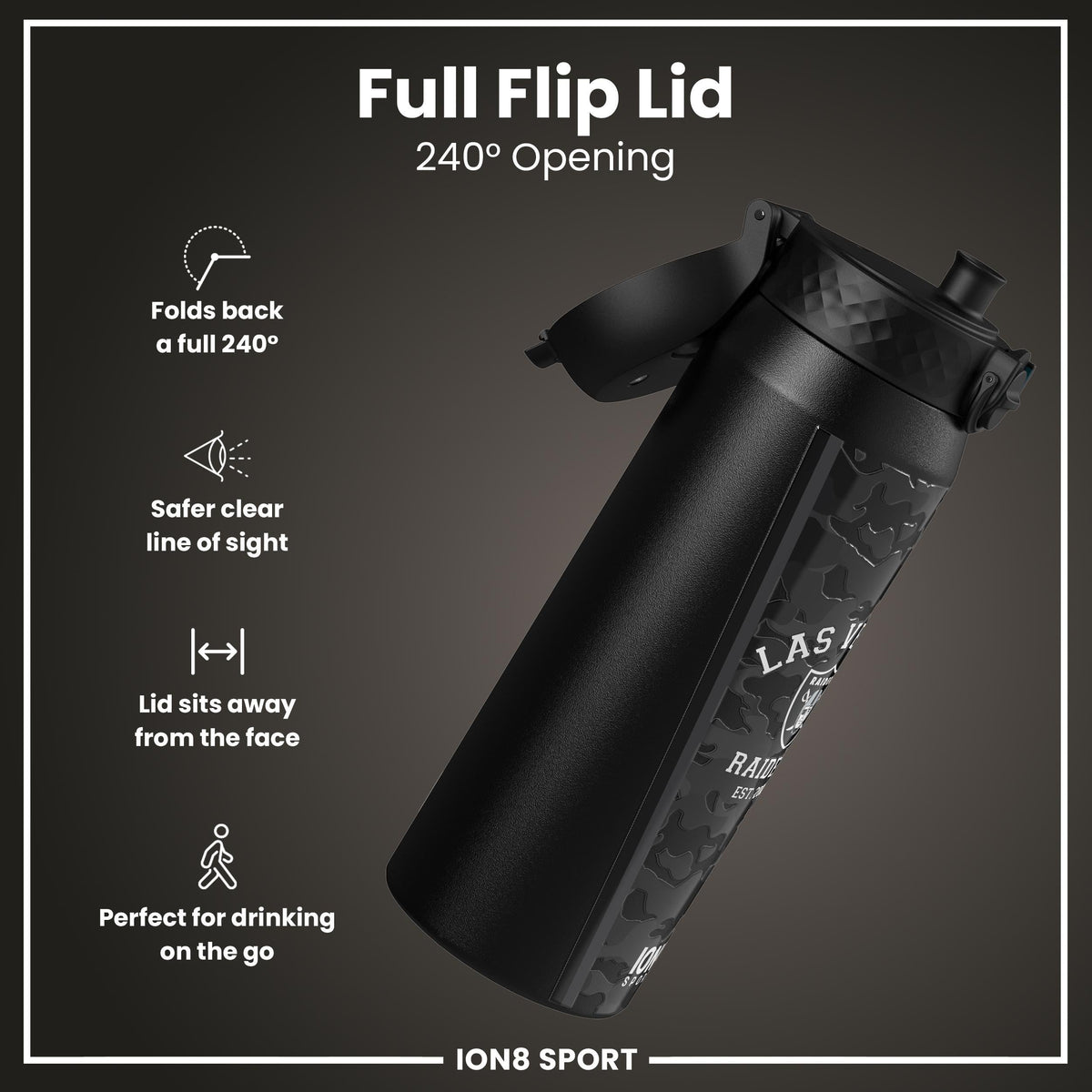 NFL x ION8 Insulated Steel Water Bottle, NFL Raiders, 750ml (24oz)