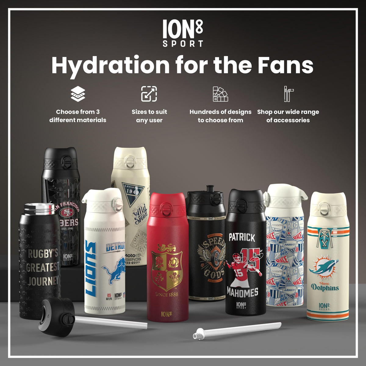 NFL x ION8 Insulated Steel Water Bottle, NFL Dolphins, 750ml (24oz)