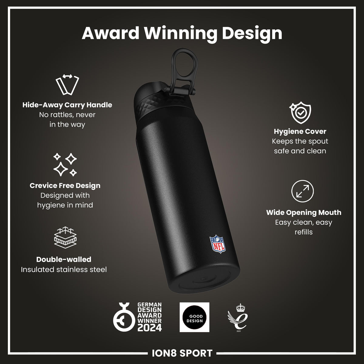 NFL x ION8 Insulated Steel Water Bottle, NFL Commanders, 750ml (24oz)