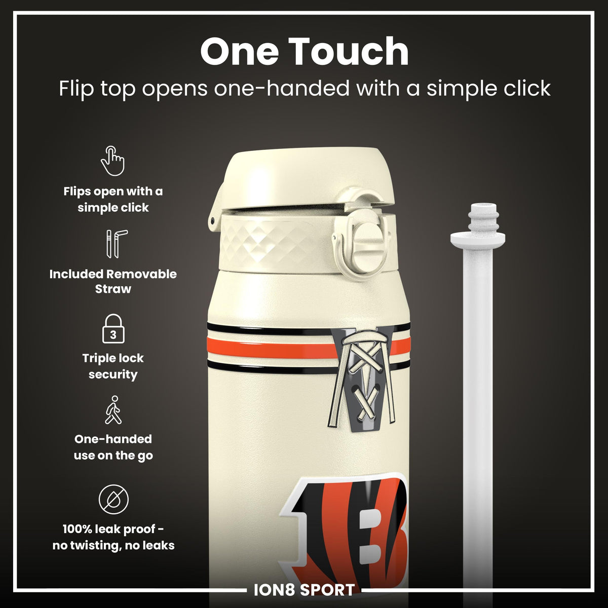 NFL x ION8 Insulated Steel Water Bottle, NFL Bengals, 750ml (24oz)