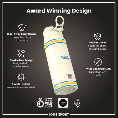 NFL x ION8 Insulated Steel Water Bottle, NFL Chargers, 750ml (24oz)