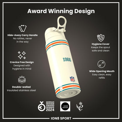 NFL x ION8 Insulated Steel Water Bottle, NFL Dolphins, 750ml (24oz)