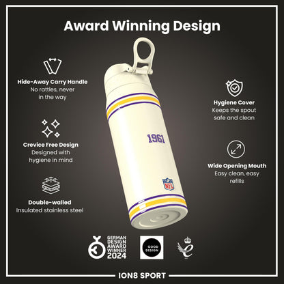 NFL x ION8 Insulated Steel Water Bottle, NFL Vikings, 750ml (24oz)