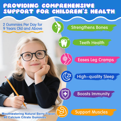 IIEltruiom Liposomal Calcium Citrate Gummies for Kids & Teens – 1000mg Calcium with Vitamin D3 & K2 (Sugar-Free) – Calcium Chews, 60 Count