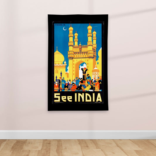 India - Vintage Travel poster - Textile Poster