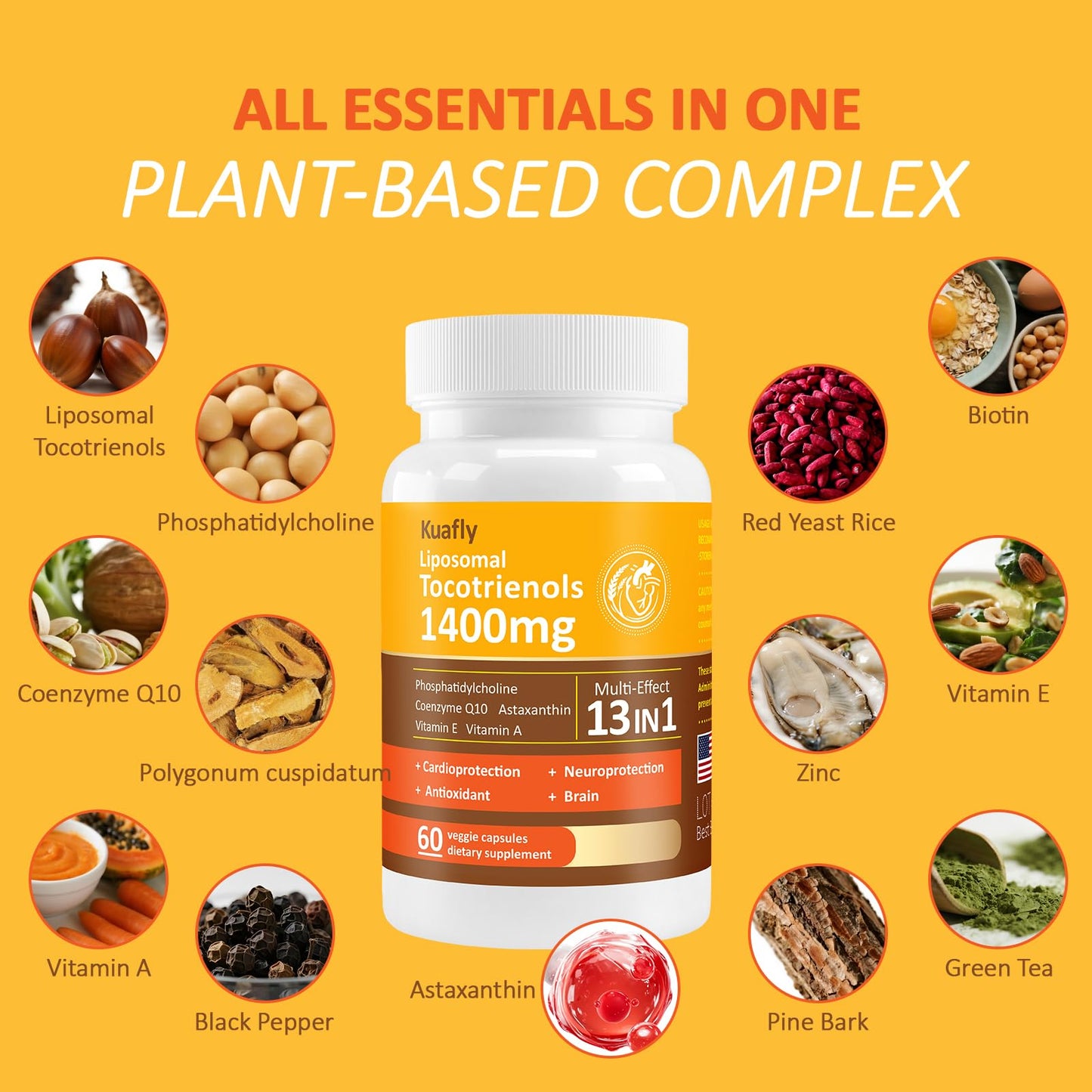 KUAFLY Liposomal Tocotrienols Vitamin E 1400mg | High Potency 60 Capsules