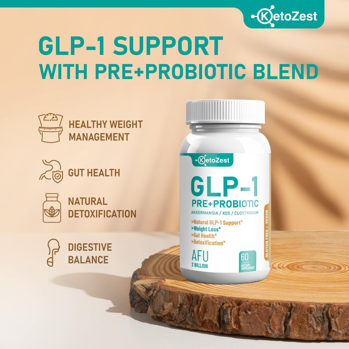 KetoZest GLP-1 Booster Probiotic + Prebiotic for Weight Loss | Akkermansia Muciniphila