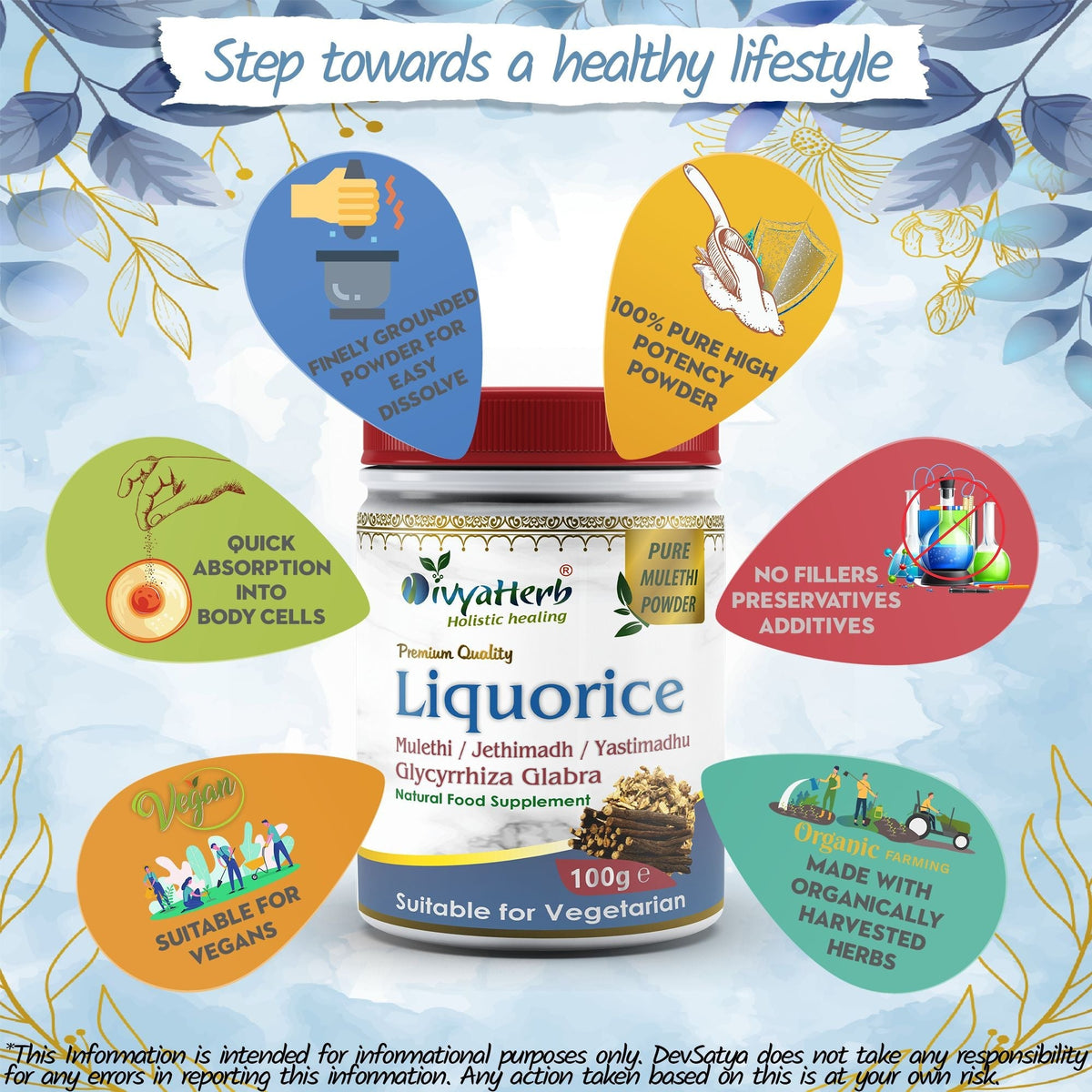 DivyaHerb Liquorice Root Powder 100 gram - Throat Comfort Support