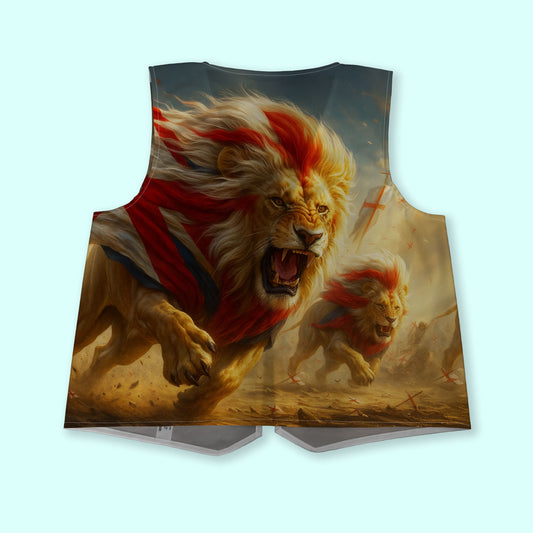 Lions with England flags - Novelty Costume Fancy Dress Waistcoat ( 4 sizes available )
