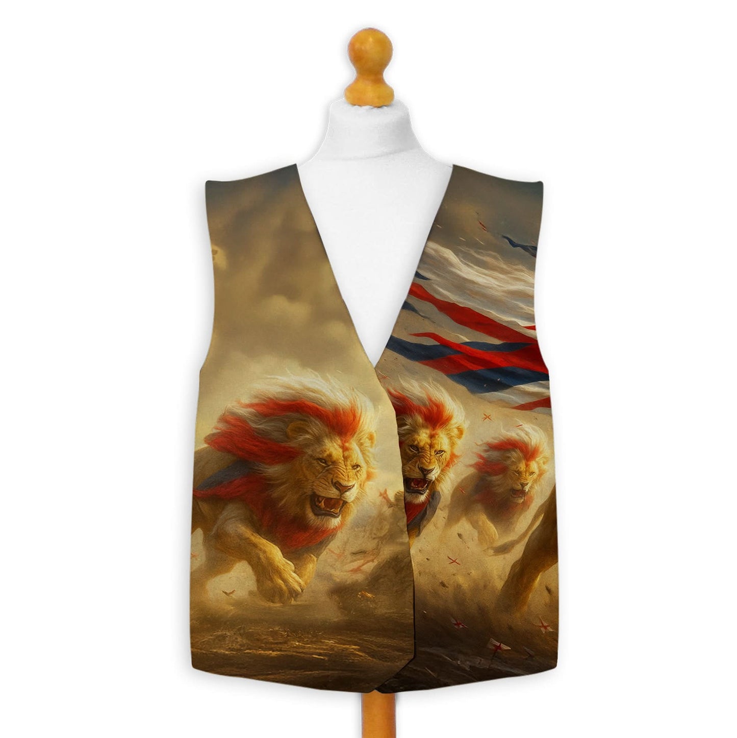 Lions with England flags - Novelty Costume Fancy Dress Waistcoat ( 4 sizes available )