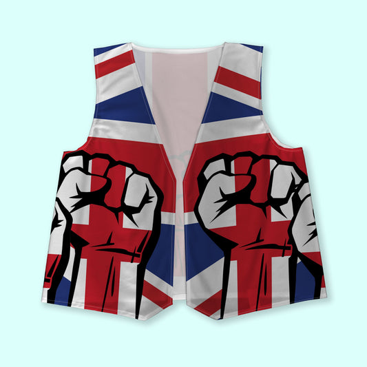 Union Jack Fists Raised - Novelty Costume Fancy Dress Waistcoat ( 4 sizes available )