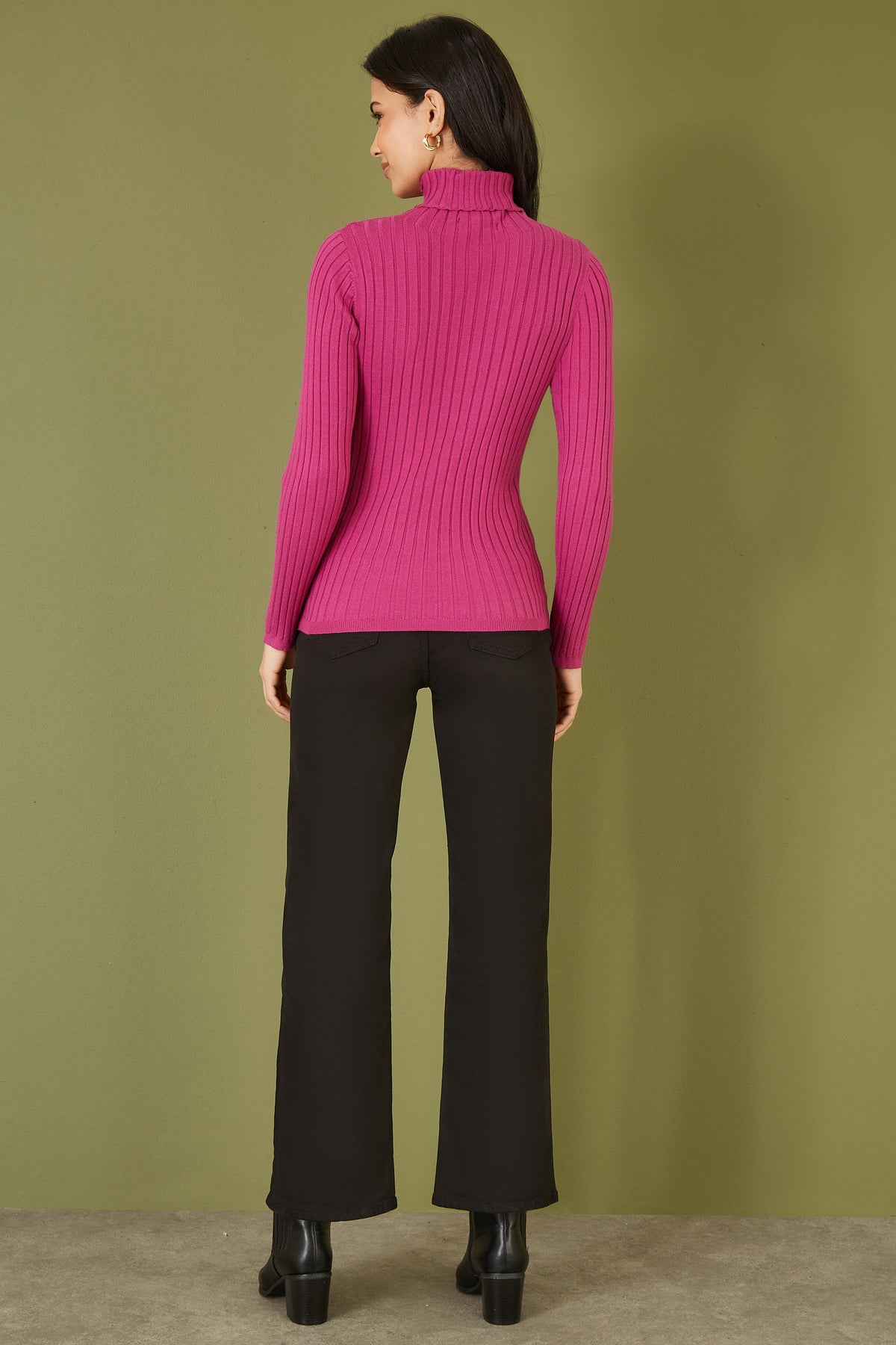 Mela Pink Ribbed Knit Roll Neck Jumper