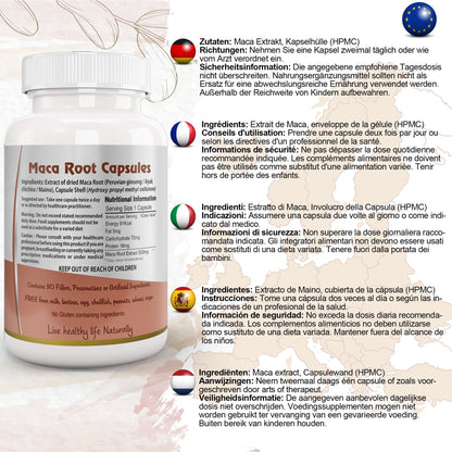 Ayushya Maca Root Capsules (Peruvian Ginseng) Energy & Stamina Support - Vegan, Gluten Free, Non-GMO, 60 Capsules