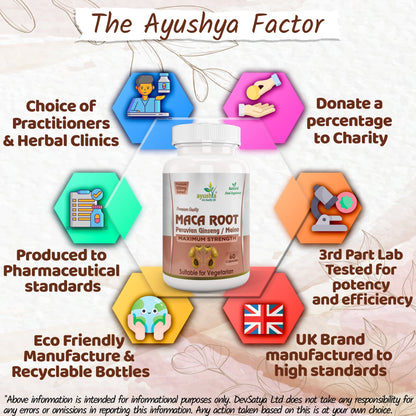 Ayushya Maca Root Capsules (Peruvian Ginseng) Energy & Stamina Support - Vegan, Gluten Free, Non-GMO, 60 Capsules