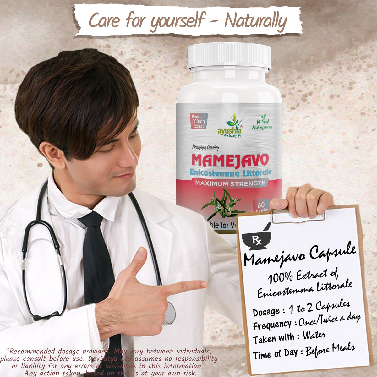 Ayushya Mamejavo Capsules (Enicostemma) Liver & Metabolic Wellness Support - Vegan, Gluten Free, Non-GMO, 60 Capsules
