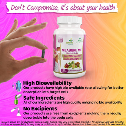 Ayushya Measure Me Capsules (Metabolism Blend) Active Lifestyle & Healthy Weight Support - Vegan, Gluten Free, Non-GMO, 60 Capsules