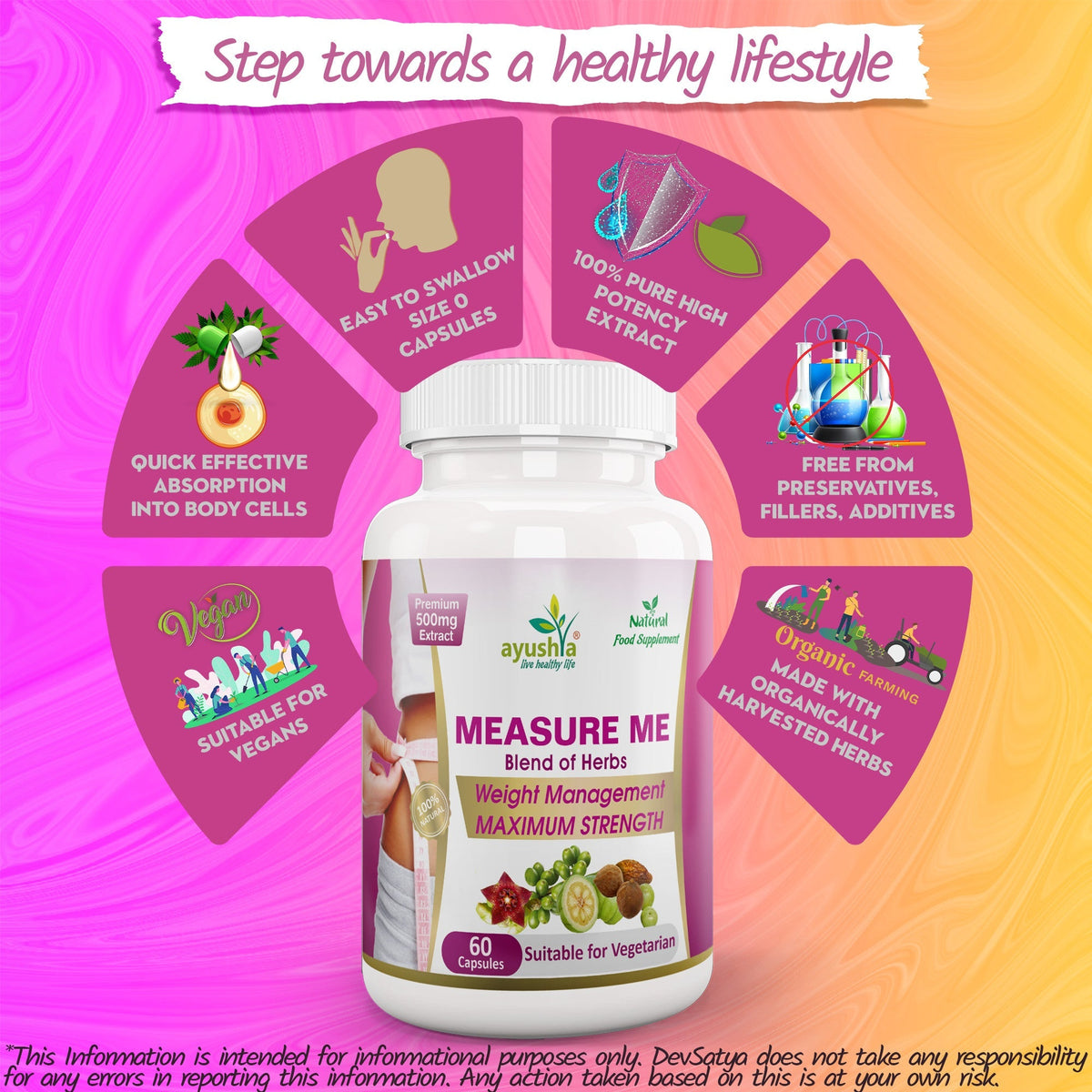 Ayushya Measure Me Capsules (Metabolism Blend) Active Lifestyle & Healthy Weight Support - Vegan, Gluten Free, Non-GMO, 60 Capsules