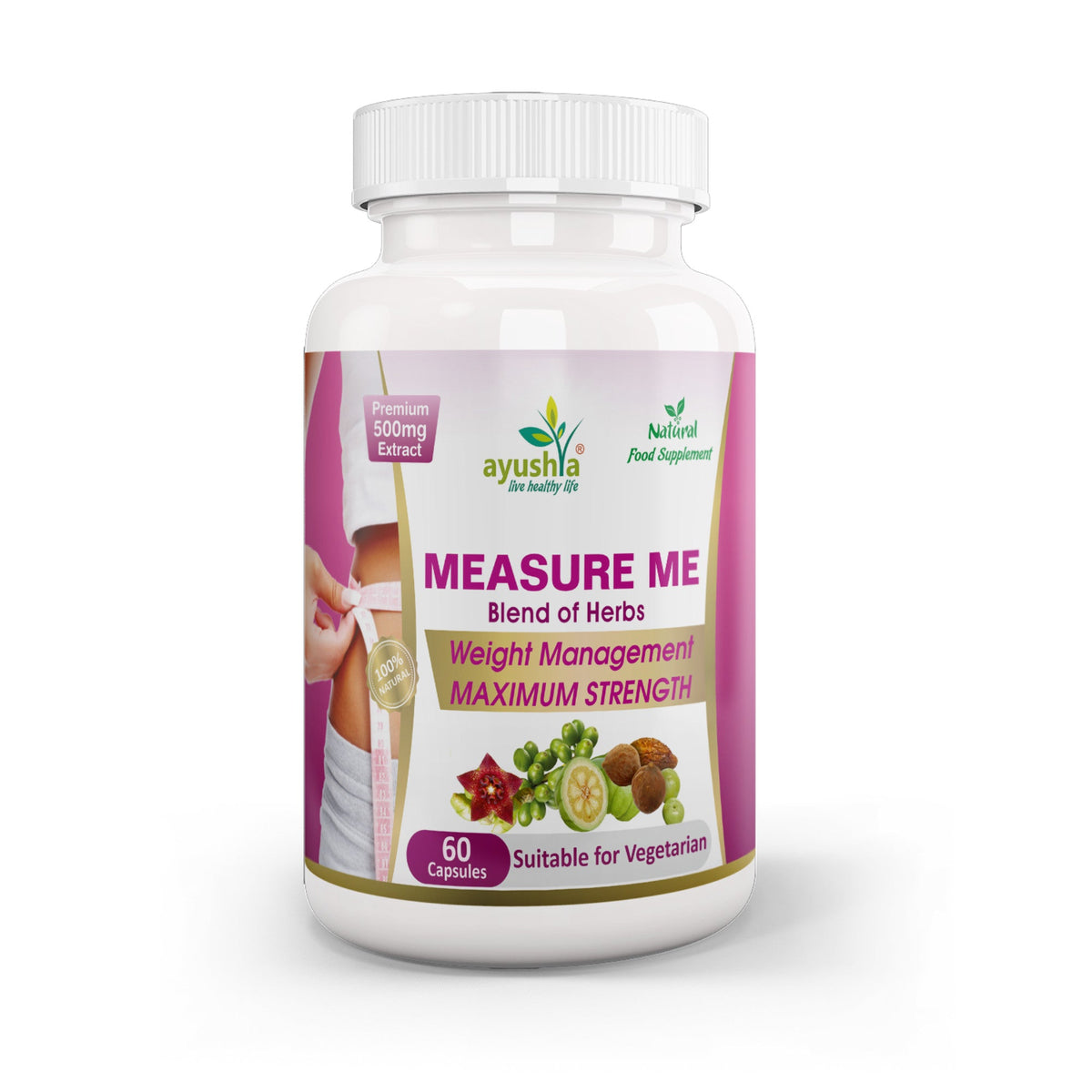 Ayushya Measure Me Capsules (Metabolism Blend) Active Lifestyle & Healthy Weight Support - Vegan, Gluten Free, Non-GMO, 60 Capsules