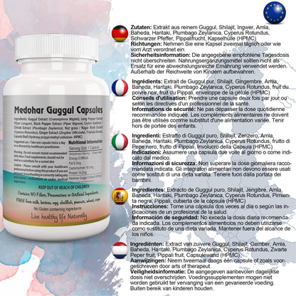 Ayushya Medohar Guggul Capsules (Wellness Guggul) Healthy Weight Support - Vegan, Gluten Free, Non-GMO, 60 Capsules