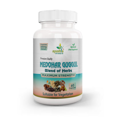 Ayushya Medohar Guggul Capsules (Wellness Guggul) Healthy Weight Support - Vegan, Gluten Free, Non-GMO, 60 Capsules