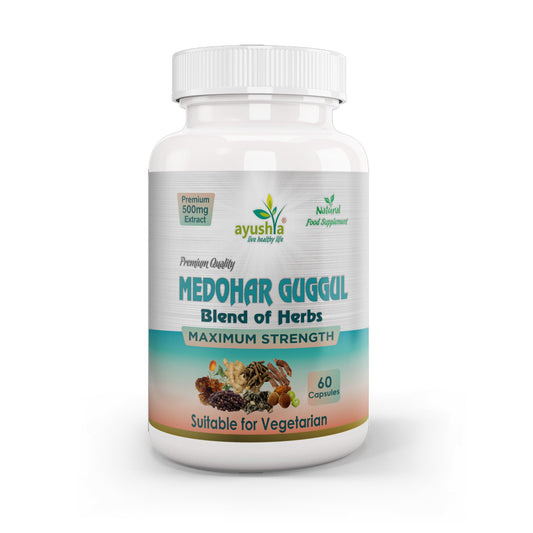 Ayushya Medohar Guggul Capsules (Wellness Guggul) Healthy Weight Support - Vegan, Gluten Free, Non-GMO, 60 Capsules