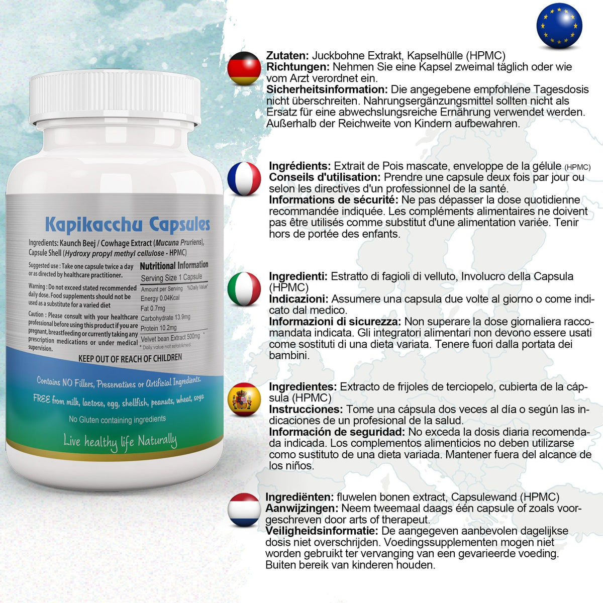 Ayushya Mucuna Pruriens Capsules (Velvet Bean) Mood Balance & Vitality Support - Vegan, Gluten Free, Non-GMO, 60 Capsules