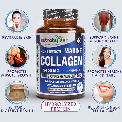 Marine Collagen 2400mg Capsules with Hyaluronic Acid, Biotin & Vitamin C
