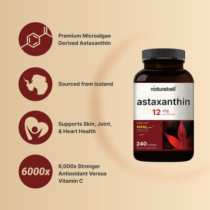 NatureBell Astaxanthin 12mg, 240 Softgels – AstaX Antioxidant Support