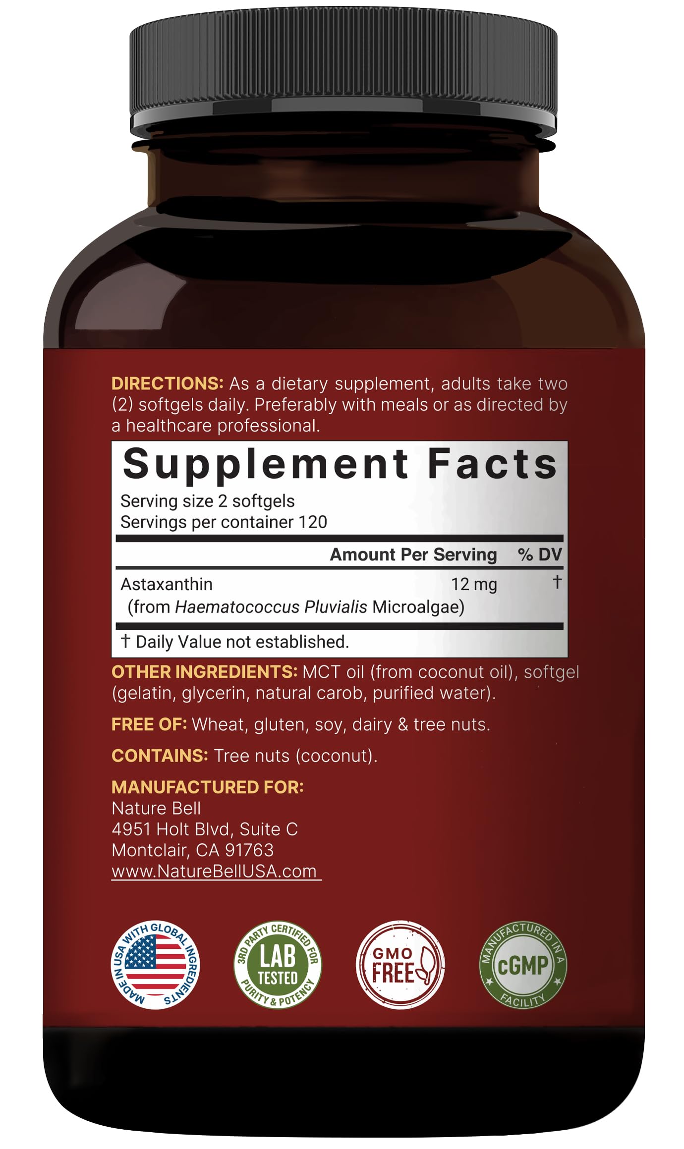 NatureBell Astaxanthin 12mg, 240 Softgels – AstaX Antioxidant Support