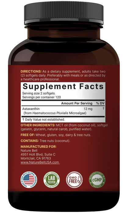 NatureBell Astaxanthin 12mg, 240 Softgels – AstaX Antioxidant Support