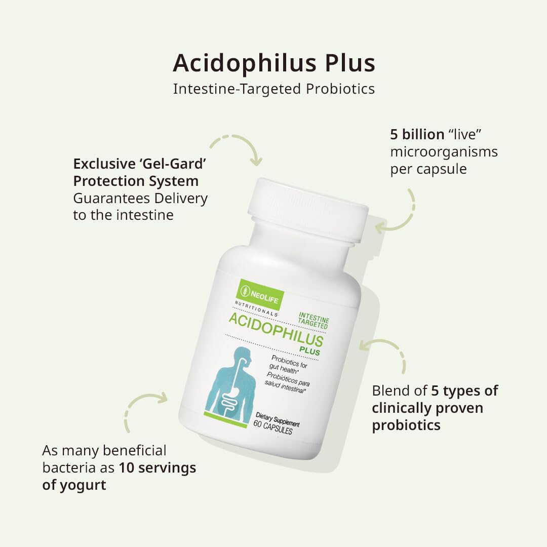 NeoLife Acidophilus Plus Probiotic – 5 Billion CFU, Digestive Health, 60 Capsules