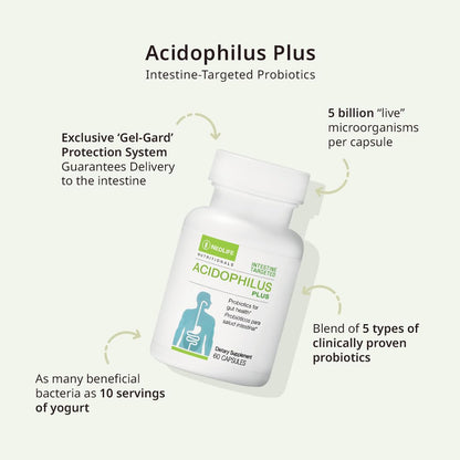 NeoLife Acidophilus Plus Probiotic – 5 Billion CFU, Digestive Health, 60 Capsules