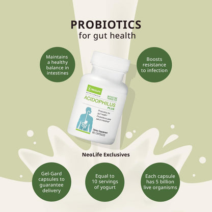NeoLife Acidophilus Plus Probiotic – 5 Billion CFU, Digestive Health, 60 Capsules
