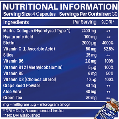 Marine Collagen 2400mg Capsules with Hyaluronic Acid, Biotin & Vitamin C