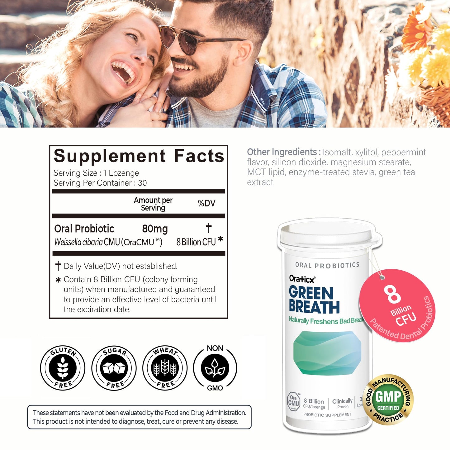 OraTicx Oral Probiotics Green Breath - Mint Lozenges, 8B CFU, 2-Pack