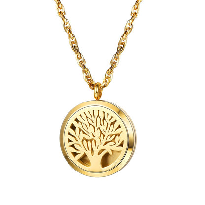 PROSTEEL Tree of Life Locket Essential Oil Diffuser Necklace – 18K Gold Plated Stainless Steel | Women Jewelry