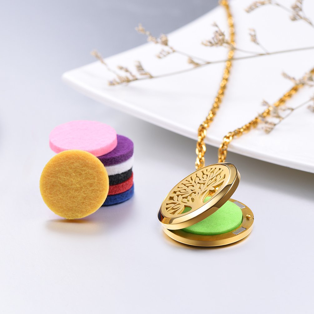 PROSTEEL Tree of Life Locket Essential Oil Diffuser Necklace – 18K Gold Plated Stainless Steel | Women Jewelry