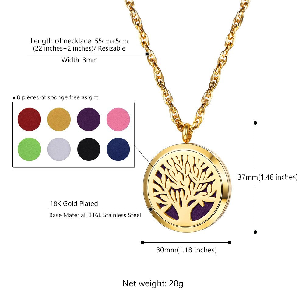 PROSTEEL Tree of Life Locket Essential Oil Diffuser Necklace – 18K Gold Plated Stainless Steel | Women Jewelry