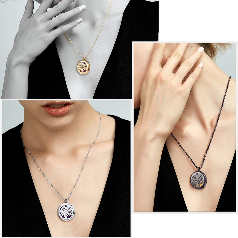 PROSTEEL Tree of Life Locket Essential Oil Diffuser Necklace – 18K Gold Plated Stainless Steel | Women Jewelry