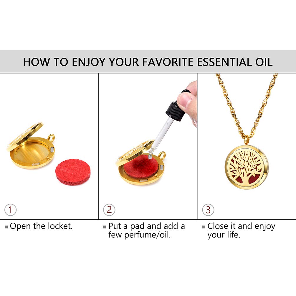 PROSTEEL Tree of Life Locket Essential Oil Diffuser Necklace – 18K Gold Plated Stainless Steel | Women Jewelry
