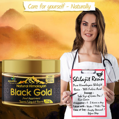 Black Gold Pure Himalayan Shilajit Resin - Natural Fulvic Acid & 85+ Trace Minerals - High Potency Energy, Focus & Immune Support - Lab Tested Ayurvedic Supplement - 25 grm