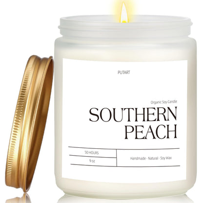 Putart Peach Scented Candle – 9oz Natural Soy Wax, Aromatherapy for Stress Relief
