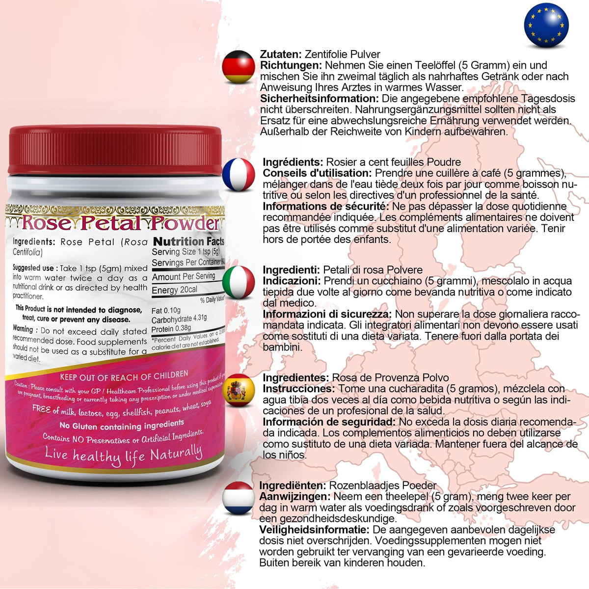 DivyaHerb Rose Petals Powder 100 gram - Healthy-Looking Skin Support
