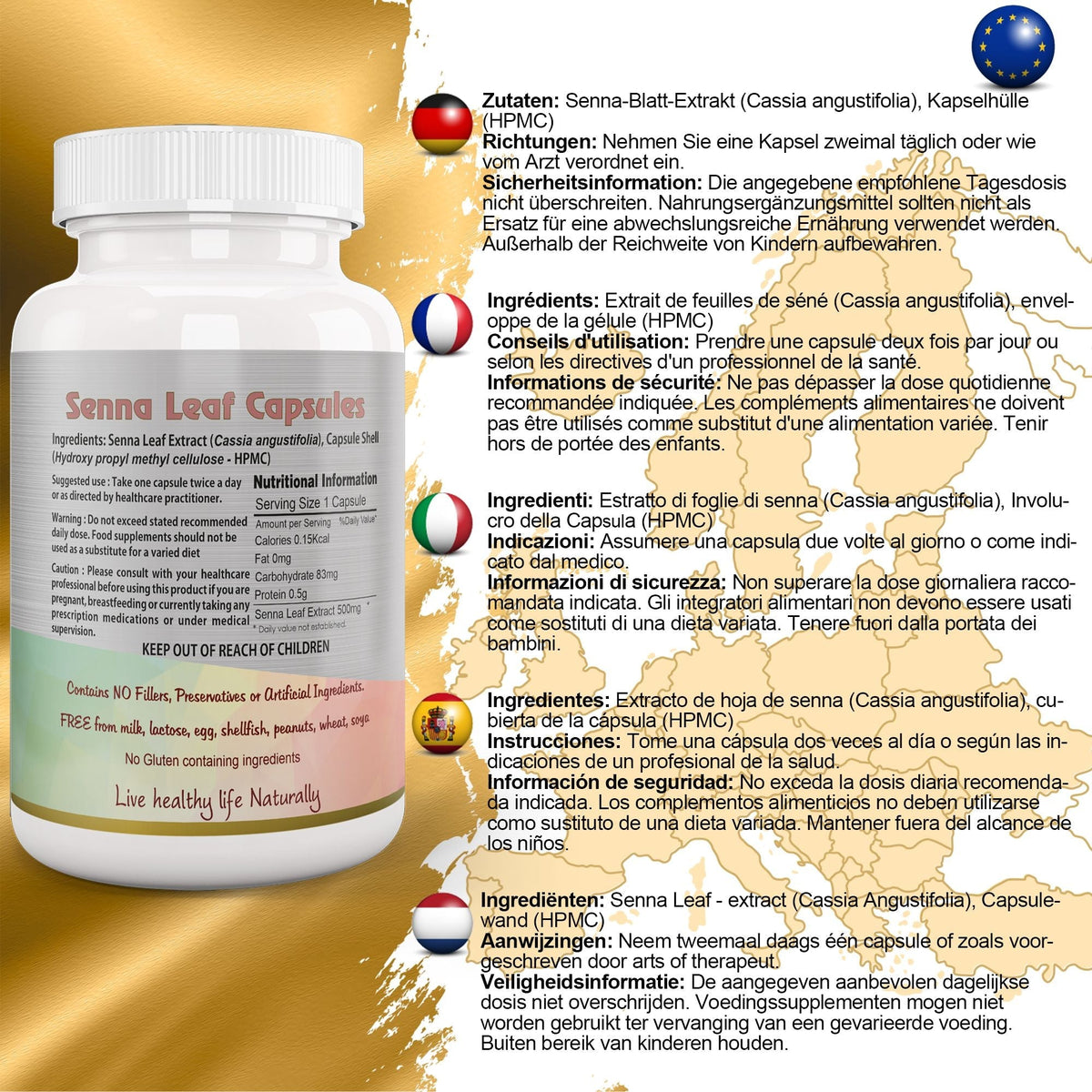 Ayushya Senna Leaf (Cassia angustifolia) Capsules Digestive Regularity Support - Vegan, Gluten Free, Non-GMO, 60 Capsules