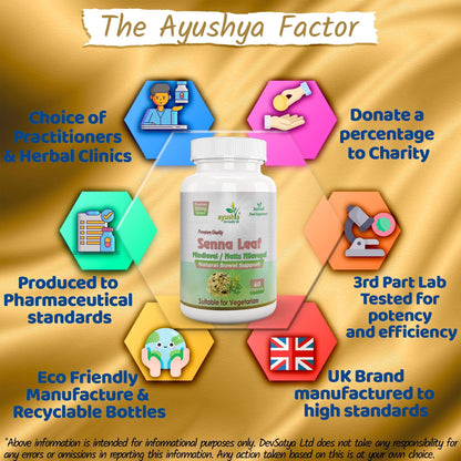 Ayushya Senna Leaf (Cassia angustifolia) Capsules Digestive Regularity Support - Vegan, Gluten Free, Non-GMO, 60 Capsules