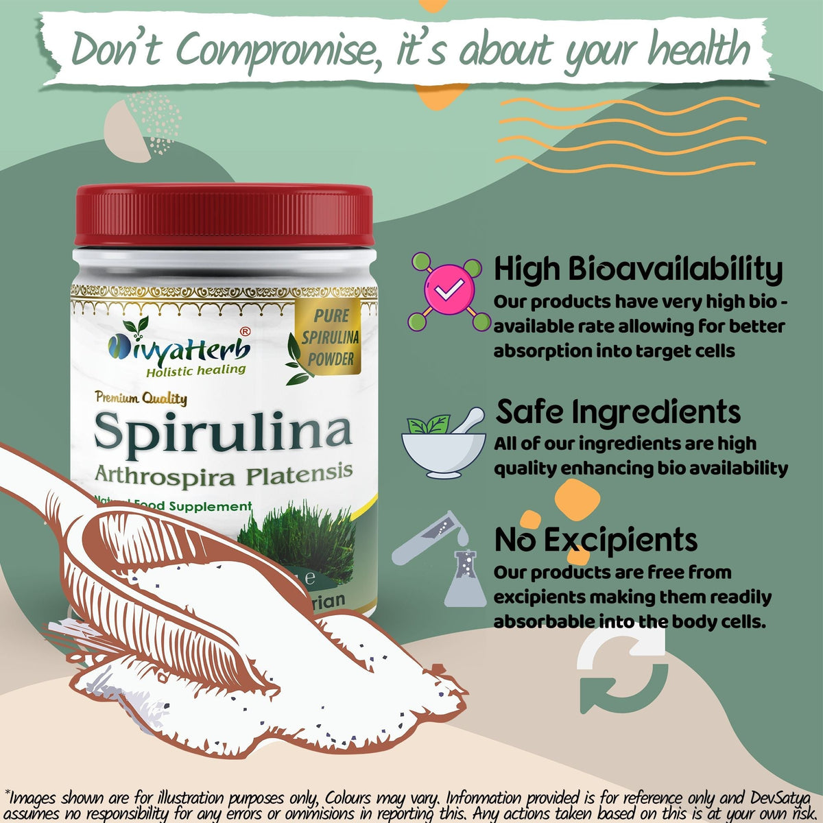 DivyaHerb Spirulina Powder 100 gram - Daily Vitality Support