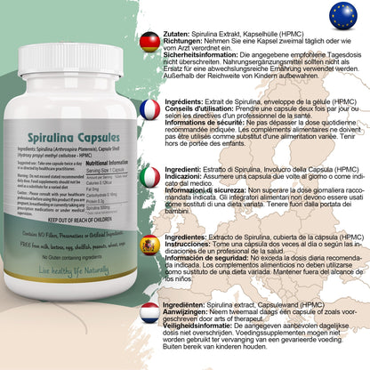 Ayushya Spirulina Capsules (Blue-Green Algae) Energy & Nutrition Support - Vegan, Gluten Free, Non-GMO, 60 Capsules